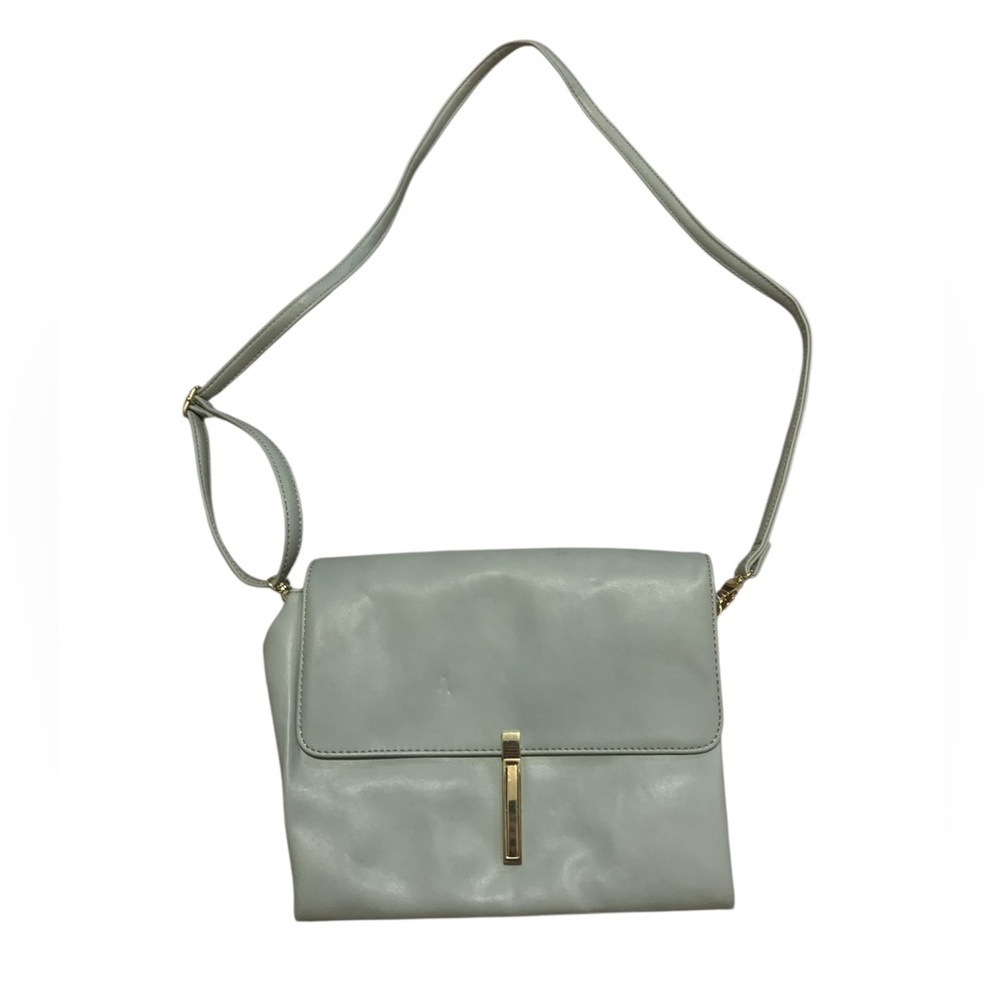 Mossimo Supply Co. Light Gray/Green Crossbody Bag Faux Leather Gold Hardware